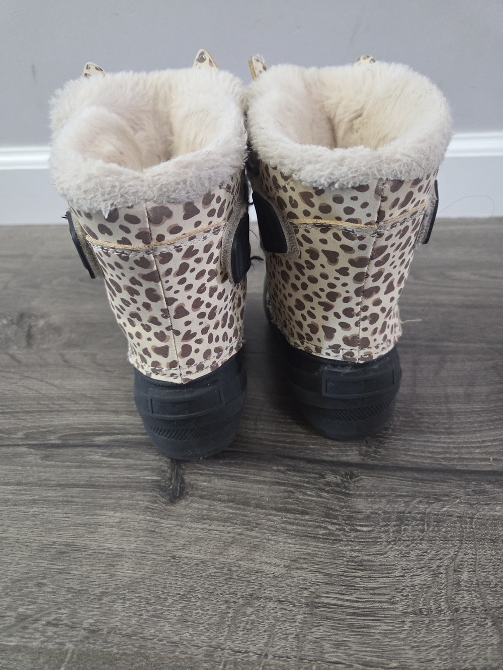 Cat & Jack Kids Leopard Print Bear Face Winter Boots Size 7 - Picture 5 of 7